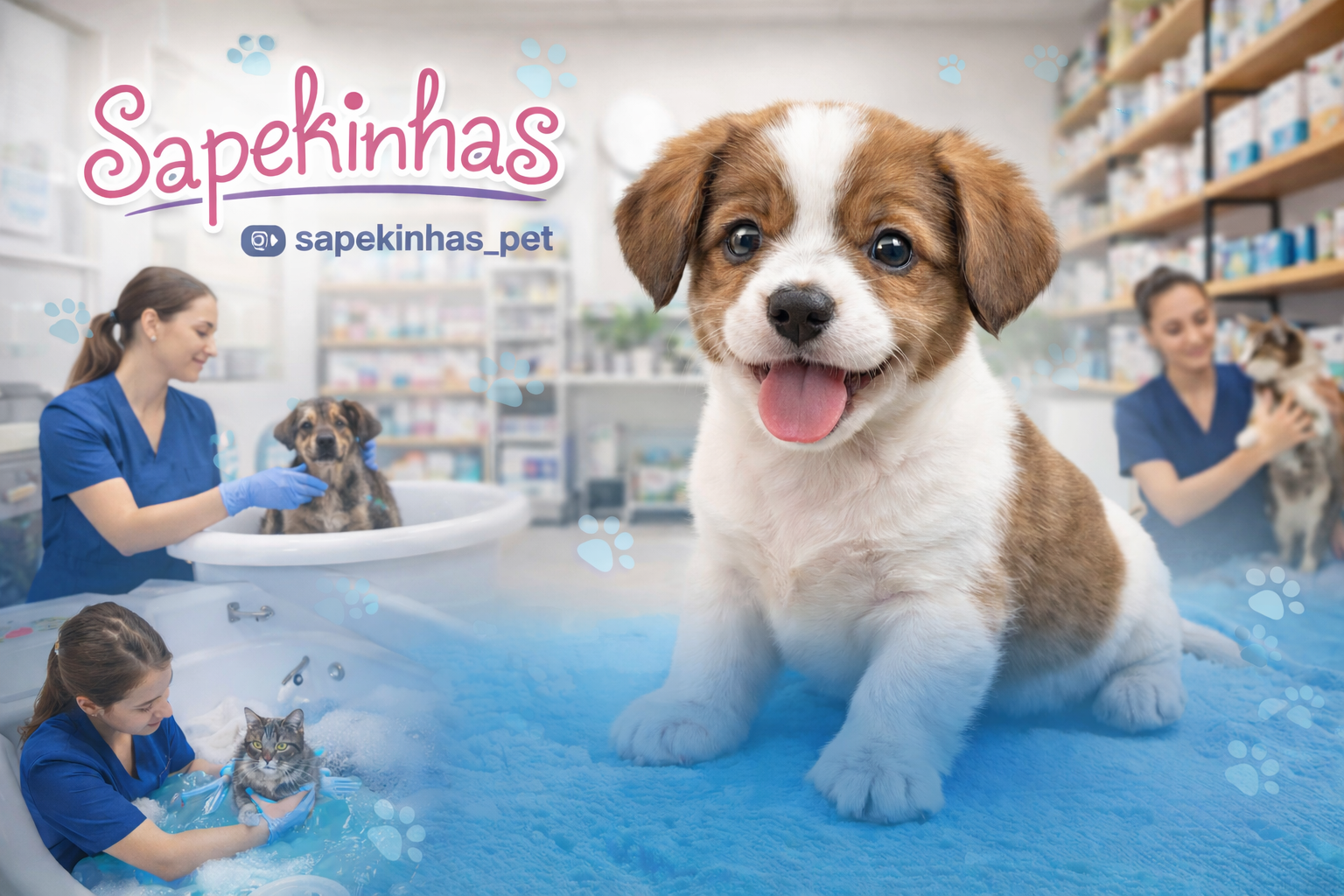 Veterinária cuidando de um cachorro